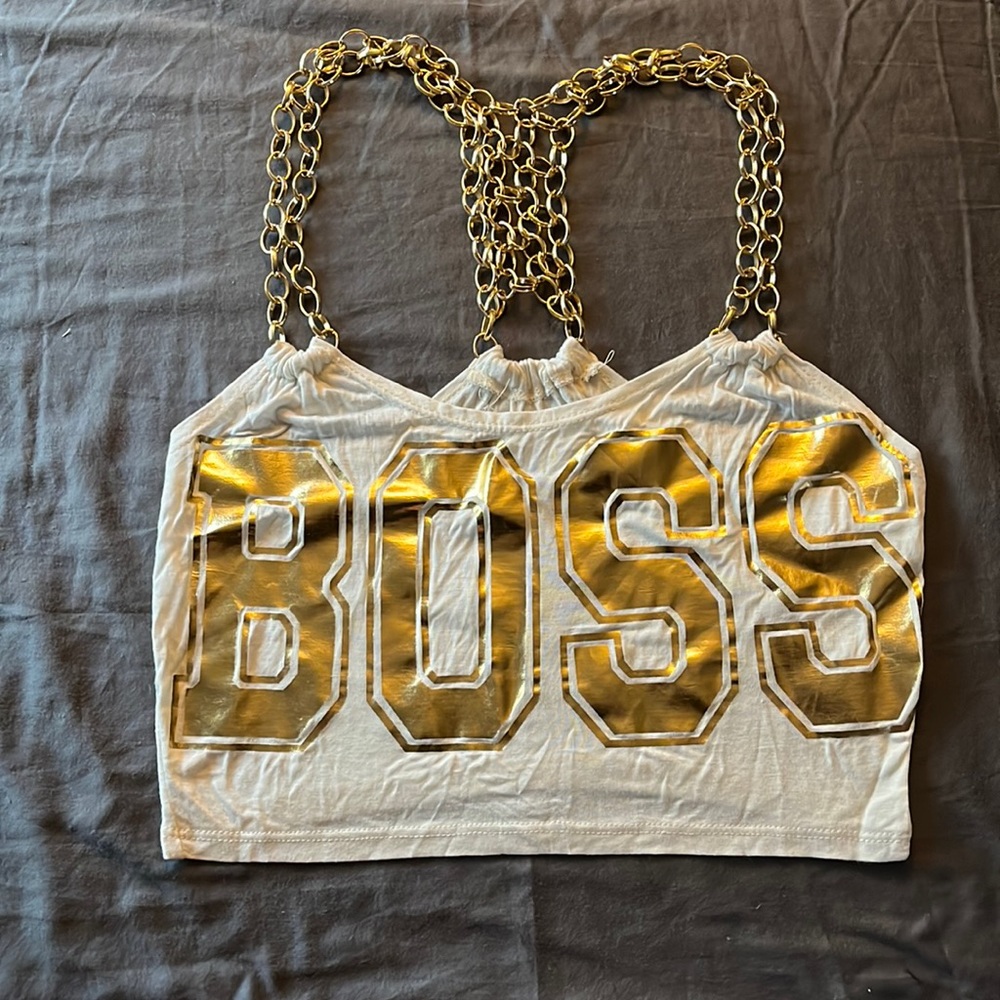 Beautiful medium crop with gold chain straps